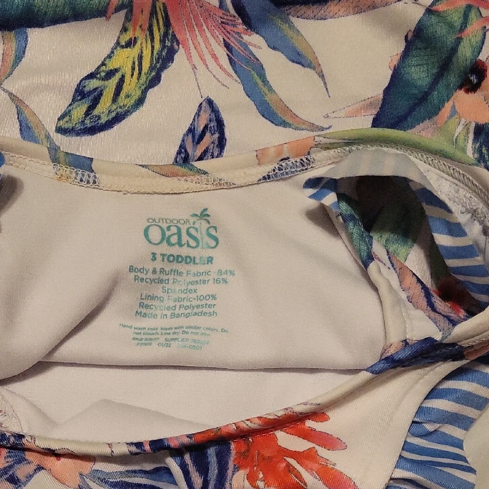 Outdoor Oasis White and Blue One Piece Swimwear with Ruffled Straps